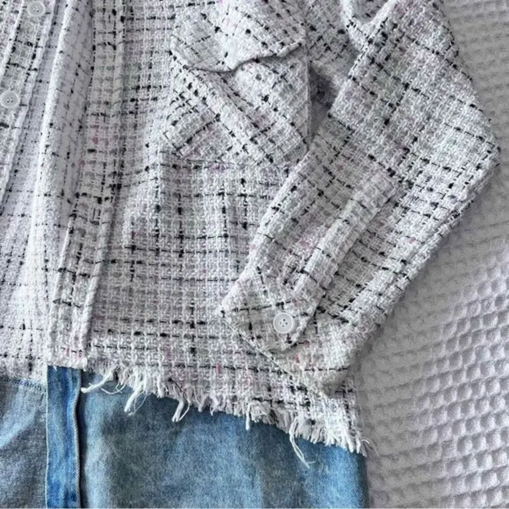 ANDREA MARTIN‎ Tweed Joint Denim Shirt size MEDIUM - Picture 2 of 8